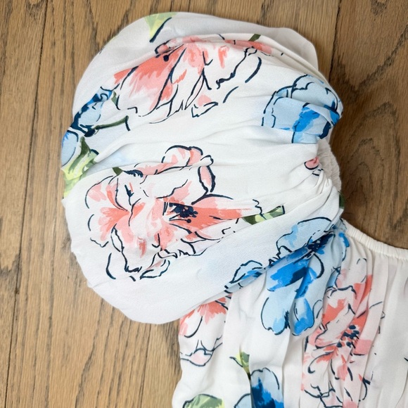 Abercrombie & Fitch Multi Colored Floral Puff Sleeve Crop Top Smocked Pleated XS - Picture 5 of 14